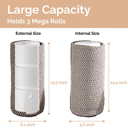 Toilet Paper Holder, Boho Decor Toilet Paper Storage Stand for Bathroom,Cotton Handmade Woven Paper Basket for Mega Roll,3 Rolls of Toilet Tissue Storage (Black)