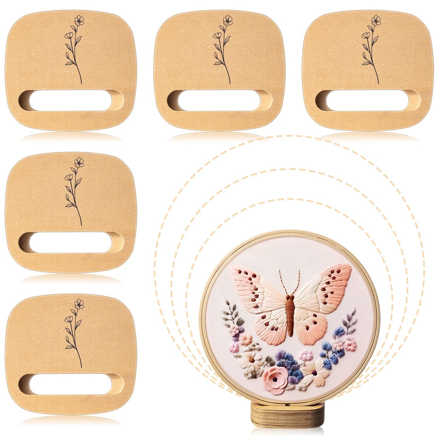 Juexica 5 Pcs Embroidery Hoop Display 3 x 2.76 Inches Embroidery Hoop Holder Wooden Base Hidden Screw Design DIY for Cross Stitch Accessories Decor