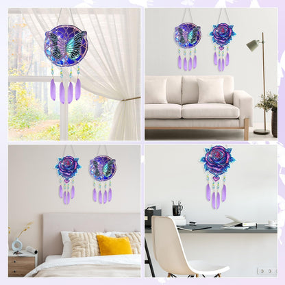 EEEKit 2PCS Diamond Painting Suncatcher Kit, Hanging Diamond Art Painting Suncatcher, DIY Crystal Art Wind Chime for Home Wall Window Decor