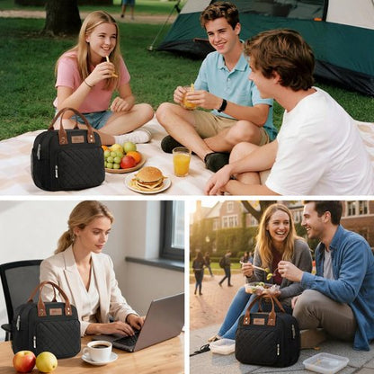 Buringer HOMESPON Lunch Bag for Woman Man Adults with Front Pocket Insulated Lunch Tote Lunch Box Container for Work Picnic or Travel (Black with Side Pockets)