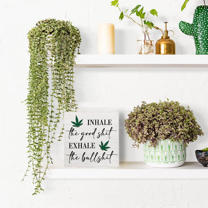 Inspirational Quotes Sign Funny Desk Decor Wooden Box Sign Decor Rustic Wood Block Plaque Box Sign for Home Farmhouse Office Kitchen Bathroom Shelf Table Decoration Inhale Exhale Sign