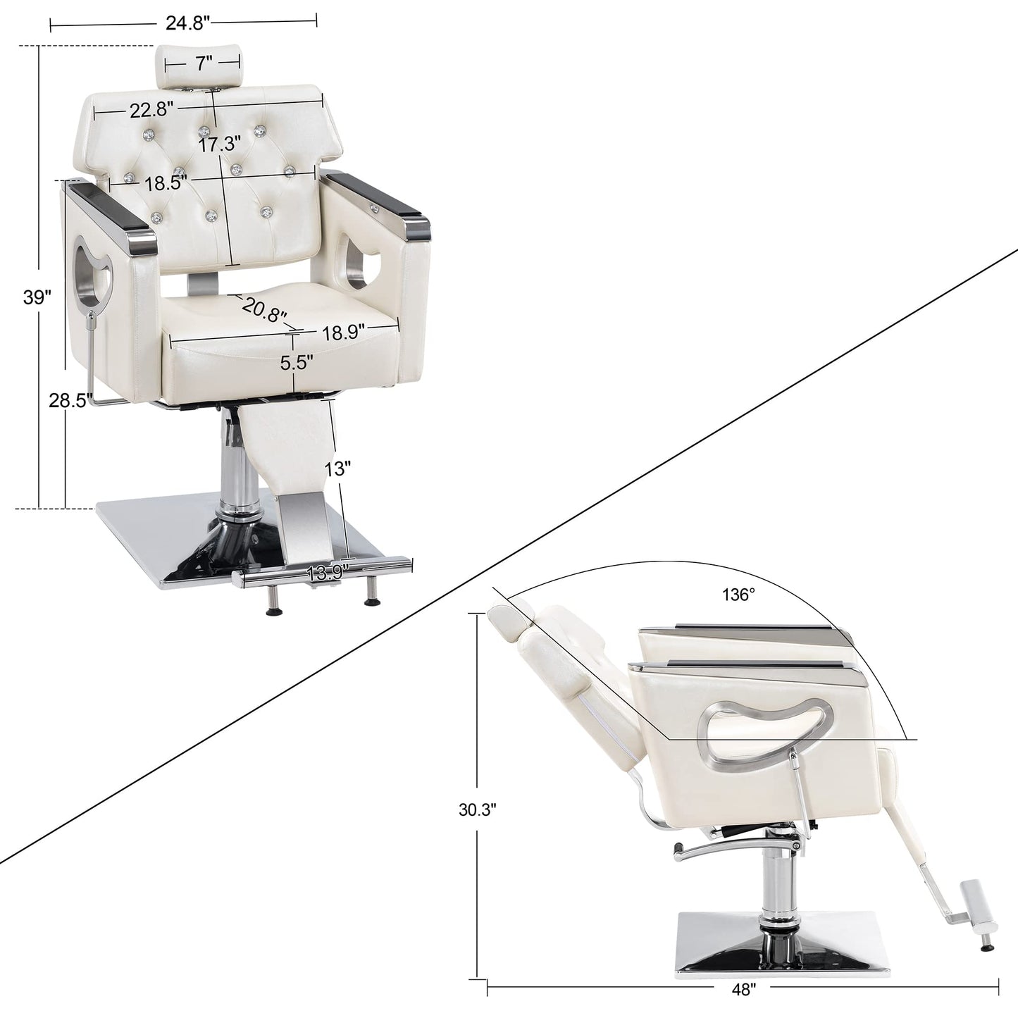 BarberPub Barber Chair Reclining Salon Chair for Hair Stylist, Antique Hair Spa Salon Styling Beauty Equipment 8132(Champagne)