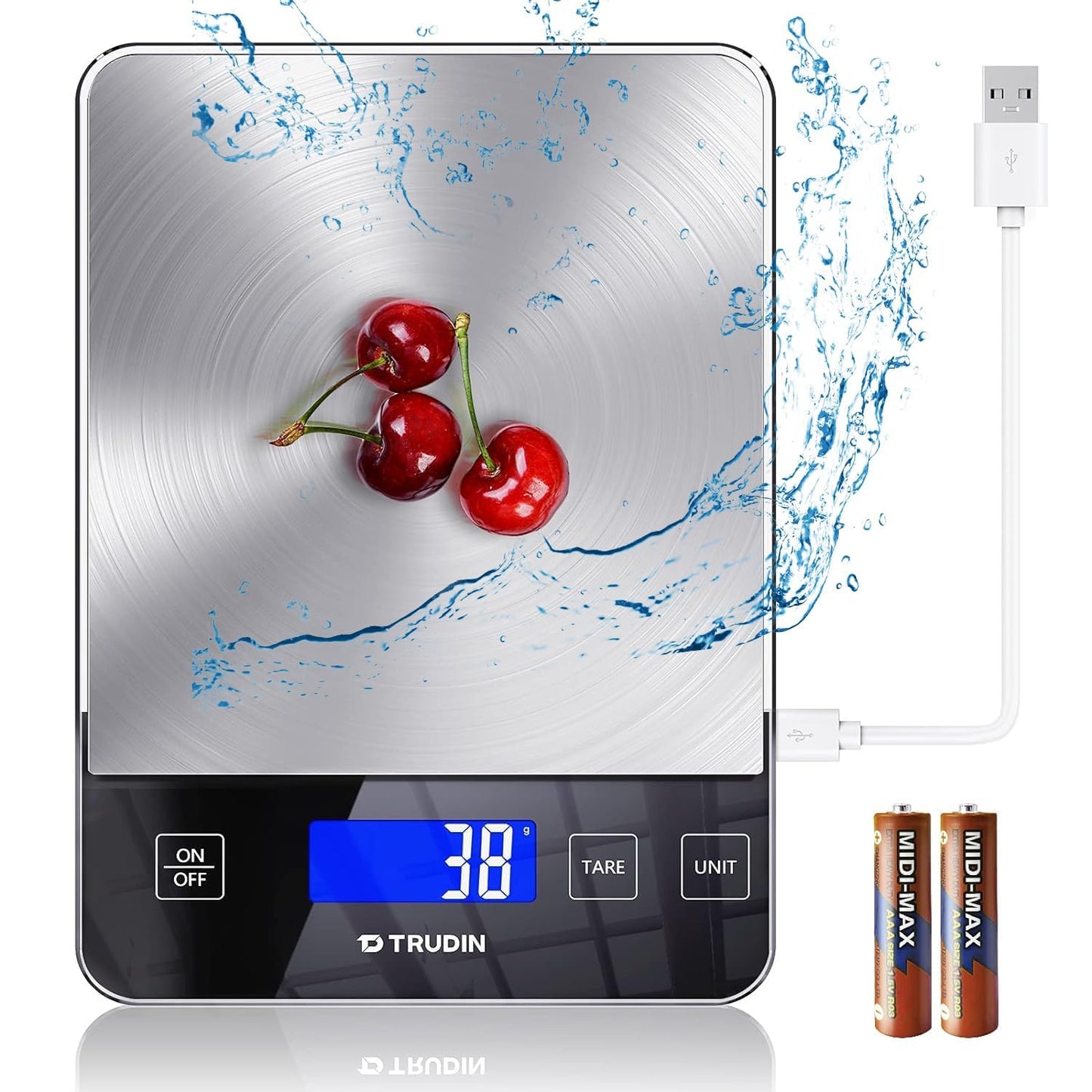 33lb Food Scale, NASA-Grade Digital Kitchen Scale, Precisely Measures Grams and Ounces for Baking and Cooking, Waterproof Tempered Glass & Stainless Steel Platform