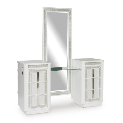 Signature Design by Ashley Chalanna Contemporary 3-Drawer Vanity, White & Clear