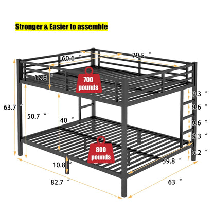 SICONE Stronger & Upgraded Heavy Duty Metal Bunk Bed Frame Queen Over Queen Size, Safer Thickened More Stable Steel Bunkbed (Black,Queen Over Queen)