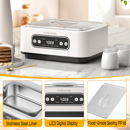 Genuine sealjoyous Yogurt Maker Machine with Adjust Temp(21°C-45°C/70°F-113°F)&Time(1-99h)304 Stainless Steel Inner Bowl(1.6 Quart) (Standard version)