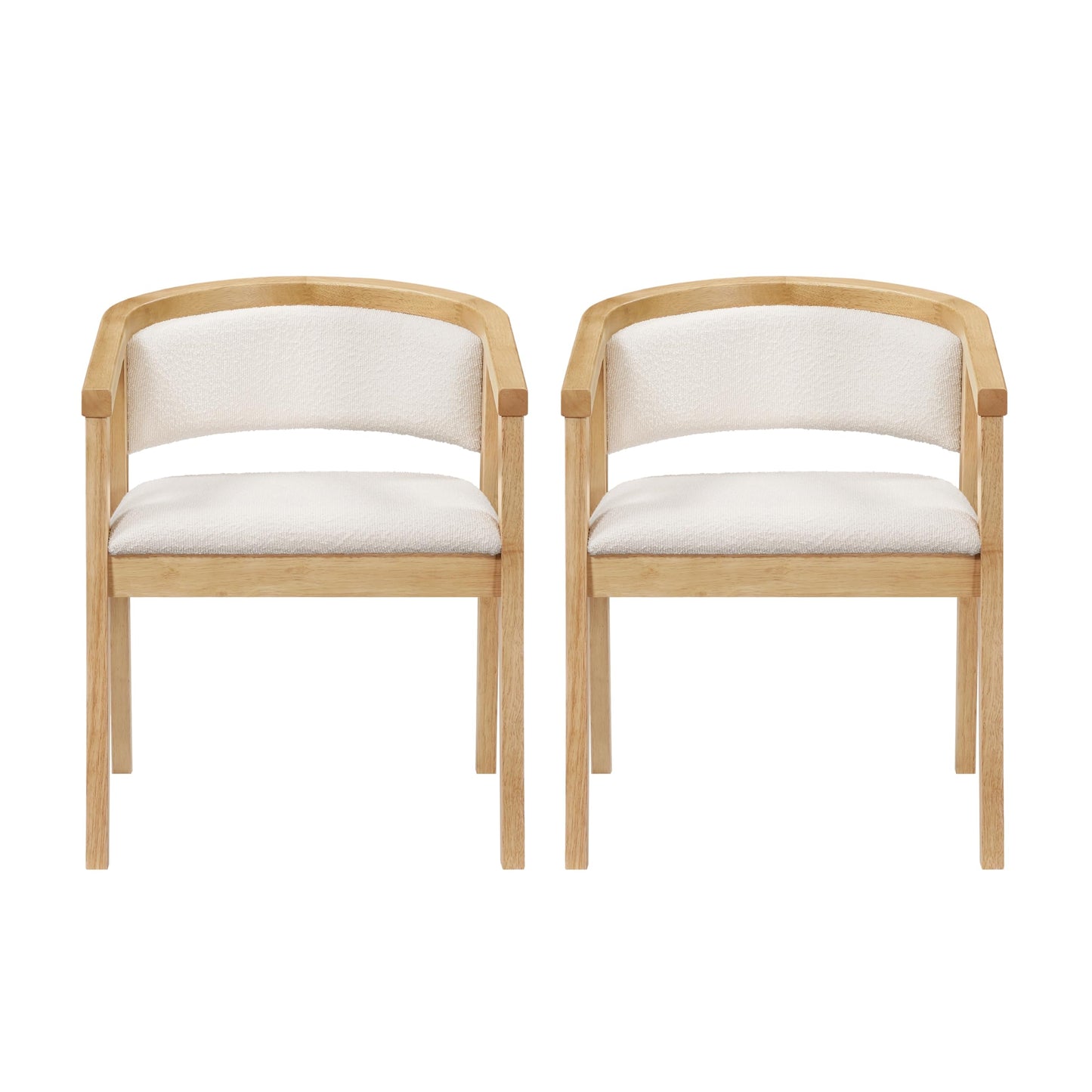 Christopher Knight Home Yunara Comfy Boucle Upholstered Dining Chairs Set of 2, Wooden Kitchen Chair with Curved Open Backrest, Mid Century Modern Living Room Chairs Set of 2, Beige + Oak