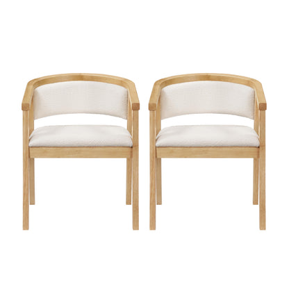 Christopher Knight Home Yunara Comfy Boucle Upholstered Dining Chairs Set of 2, Wooden Kitchen Chair with Curved Open Backrest, Mid Century Modern Living Room Chairs Set of 2, Beige + Oak