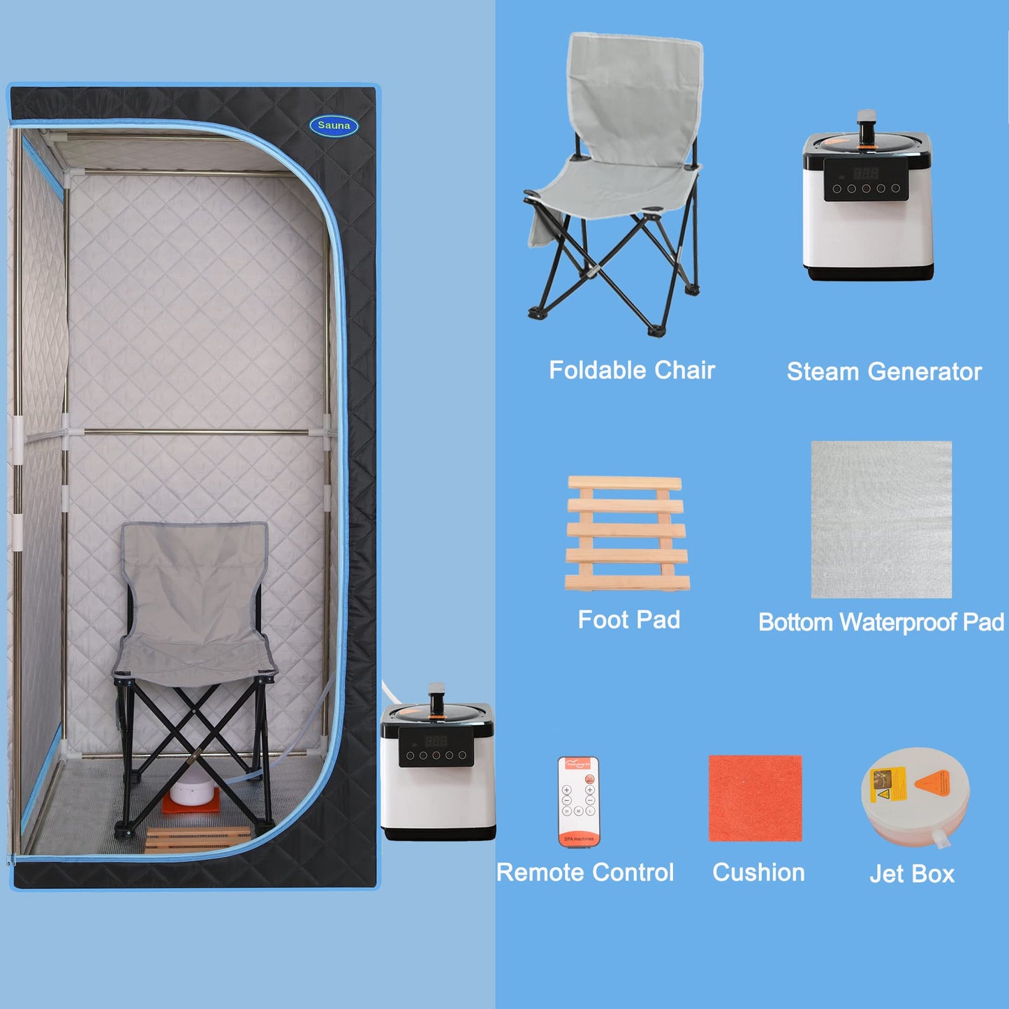 Person Steam Sauna for Men, Portable Sauna Tent for Women, 31.5"W Full Body Foldable Saunas Box with Steamer, Folding Chair, Stainless Steel Pipes Connector, for Home Apartment Spa Indoor, Black