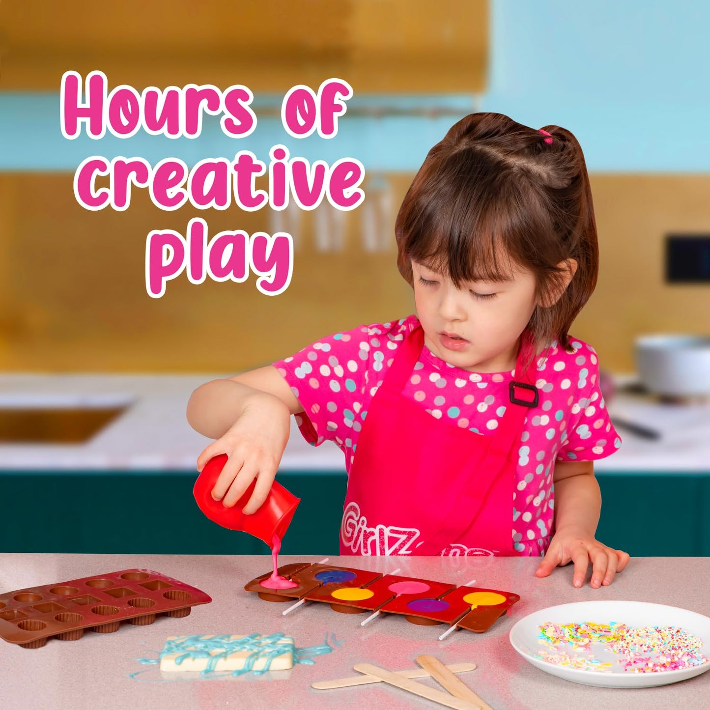 GirlZone Little Choco Delights Maker Kit, Chocolate Making Set for Kids with Candy Bar Molds, Lolly Sticks & Wrappers, Fun Creative Activity, Birthday Gift for Girls Ages 8+