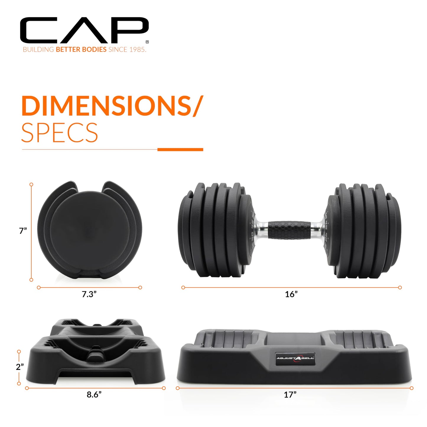 CAP ADJUSTABELL® 55 lb Pair of Adjustable Dumbbells with Contoured Full Rotation Handle, Honeycomb Chrome and Black Handle