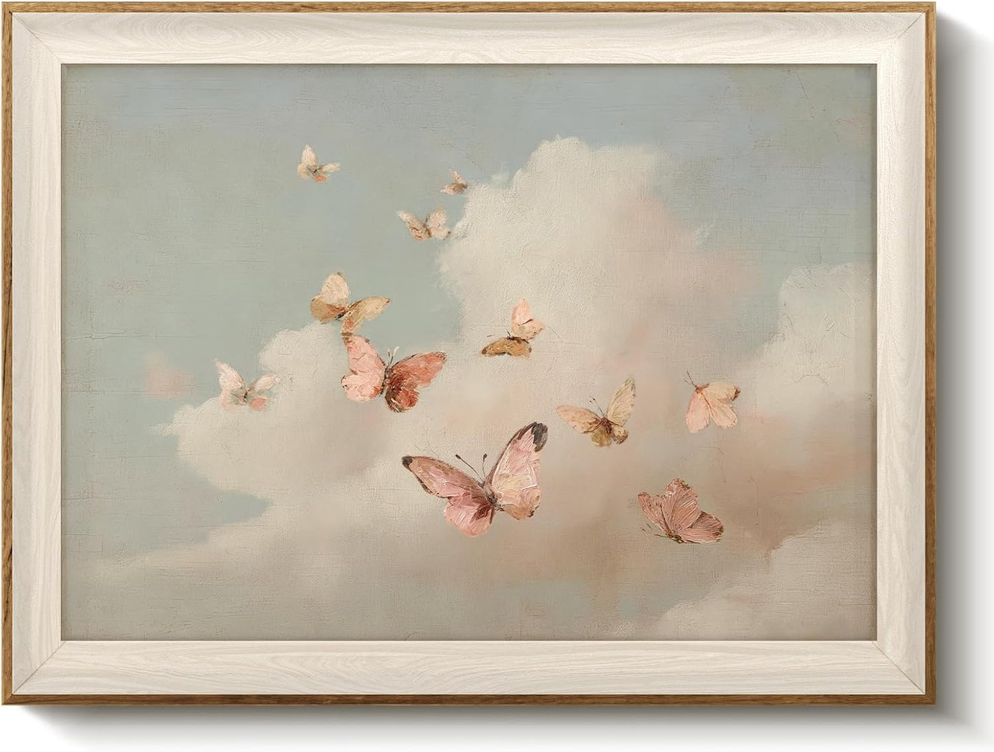 12x16 Inch VIYYIEA Framed Moody Wall Art Butterfly Wall Decor, Dreamy Farmhouse Canvas Painting, Pink Cloudy Butterfly