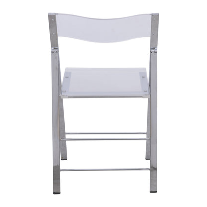 LeisureMod Transparent Acrylic Folding Chair, Lightweight Iron Chrome Base, Comfortable Clear Desk Chair, No Assembly Needed (Set of 2) in Clear