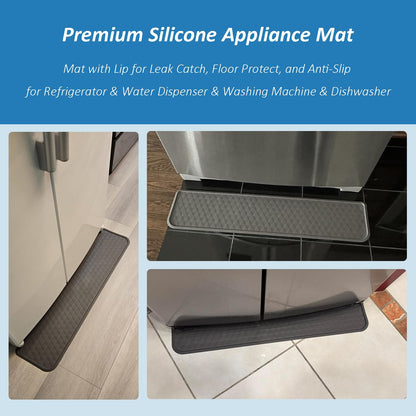 Refrigerator Floor Mat, Decent Silicone Mat in Front of Fridge, Appliance Floor Mat with Lip for Leak Catch and Floor Protect, Drip Tray for Fridge & Water Dispenser & Dishwasher - 37.4"x8.5", Grey