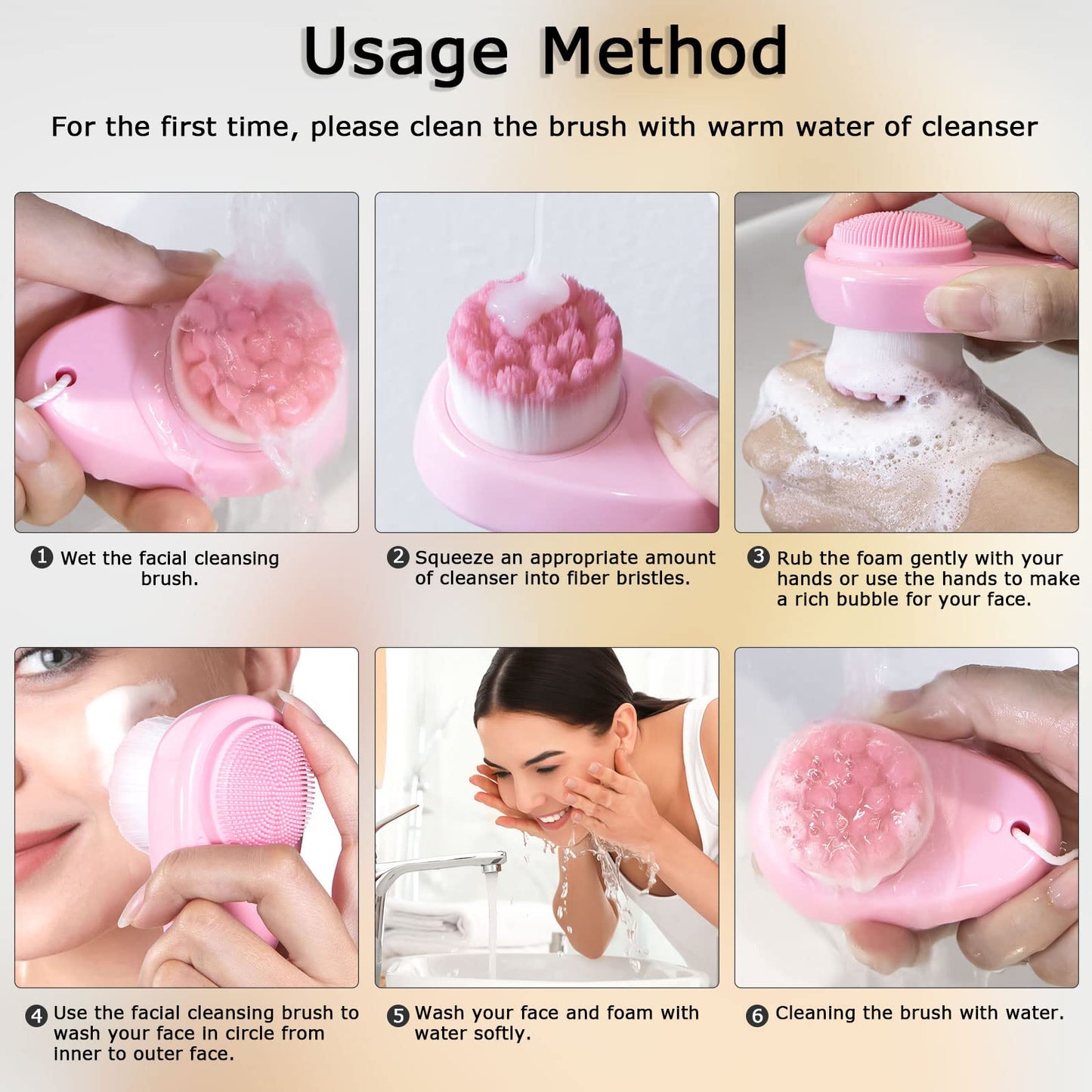 2 Pack Facial Cleansing Brush 2 in 1 for Face Exfoliation, Soft Bamboo Charcoal Microfiber Bristle Dual Face Silicone Scrubber Brush for Pore Deep Cleansing Skincare with Lid, Black+Gradient