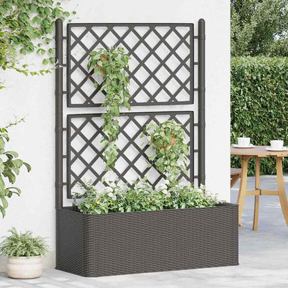 Yamxder 39.4x16.9x55.9 in Anthracite Plastic Raised Garden Bed with Trellis, Self-Watering Planter for Climbing Plants, Large Outdoor Planter Box for Patio Balcony