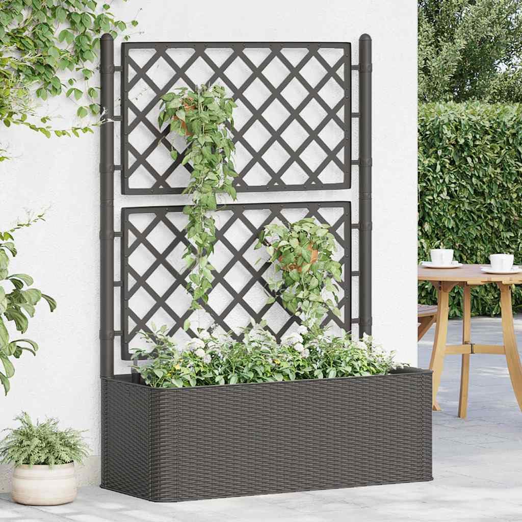 Mhdvray Raised Bed Planter 39.4x16.9x55.9 in Anthracite Plastic Self Watering Trellis Box for Climbing Plants Indoor Outdoor Patio Balcony Garden