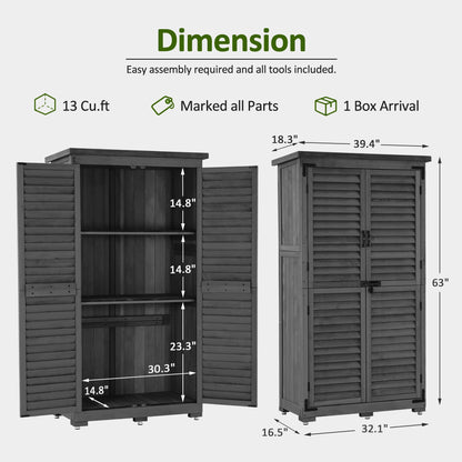 MCombo Outdoor Storage Cabinet, Garden Storage Shed, Outside Vertical Shed with Lockers, Outdoor 63 Inches Wood Tall Cabinet for Yard and Patio 0870 (Grey)