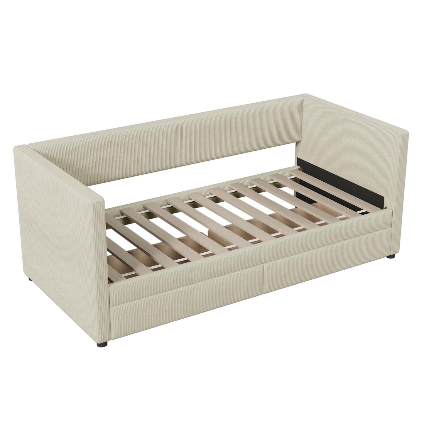 Merax Twin Size Corduroy Daybed with Two Drawers and Wood Slat,Sofa Bed Frame for Bedroom,Teens,Beige