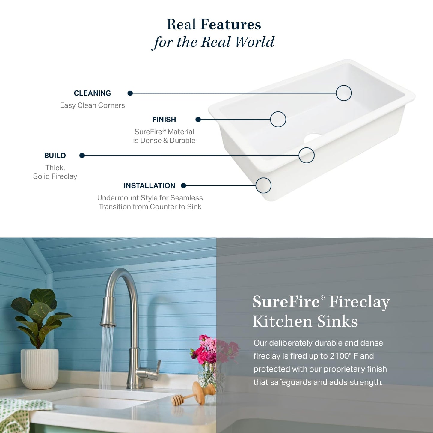 Sinkology Eden 23 Inch Undermount Fireclay Kitchen Sink White Single Bowl – Deep Basin, Fits 26 Inch Cabinet