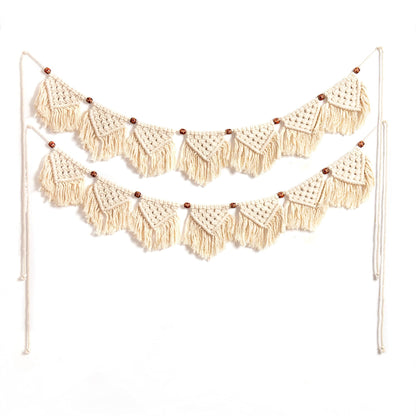 Eiyye Handmade Wall Hanging Fringe Panels Garland Banner Woven Tapestry Cotton Crochet Decor Macrame Bohemian Art Decor (7-flag x2)