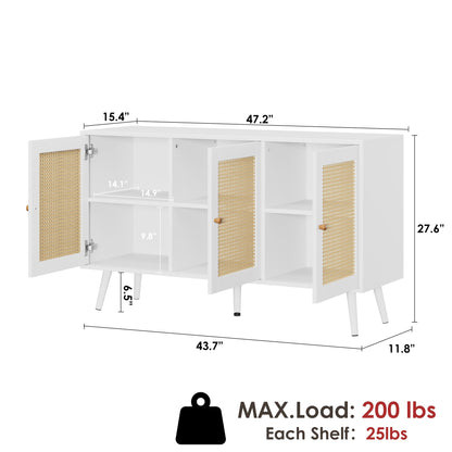 IDEALHOUSE Living Room Table Sets of 2, Includes 47" Rattan TV Stand Storage Cabinet for 55" TV, Farmhouse Coffee Table with Storage Shelf for Bedroom