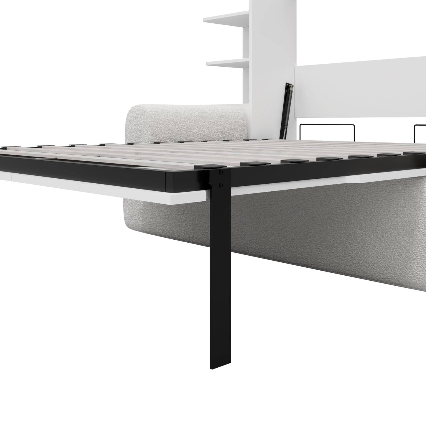 Ball & Cast Murphy Bed Full Size Murphy Beds with Sofa and Storage Cabinets,Wood Wall Hideaway w/Slat Support,can be Folded,Space-Saving,for Small Room,Dorms,White