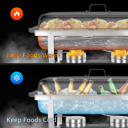 Jacgood Chafing Dishes for Buffet, 4 Pack 8QT Chafers and Buffet Warmers Sets for Parties, Catering, Weddings, Christmas, Events Serving, Silver