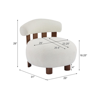 Merax Modern Boucle Accent Chair, Upholstered Barrel Armlesschair with Solid Wood Legs, Comfy Lounge Reading Chair for Living Room Bedroom, White
