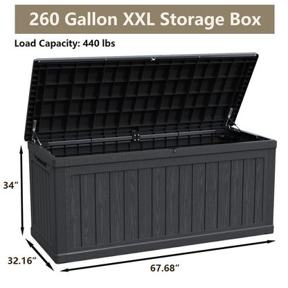 WELBEST 260 Gallon XXL Outdoor Storage Box Waterproof Resin Large Deck Box for Patio, Yard, Garden Tools, Black