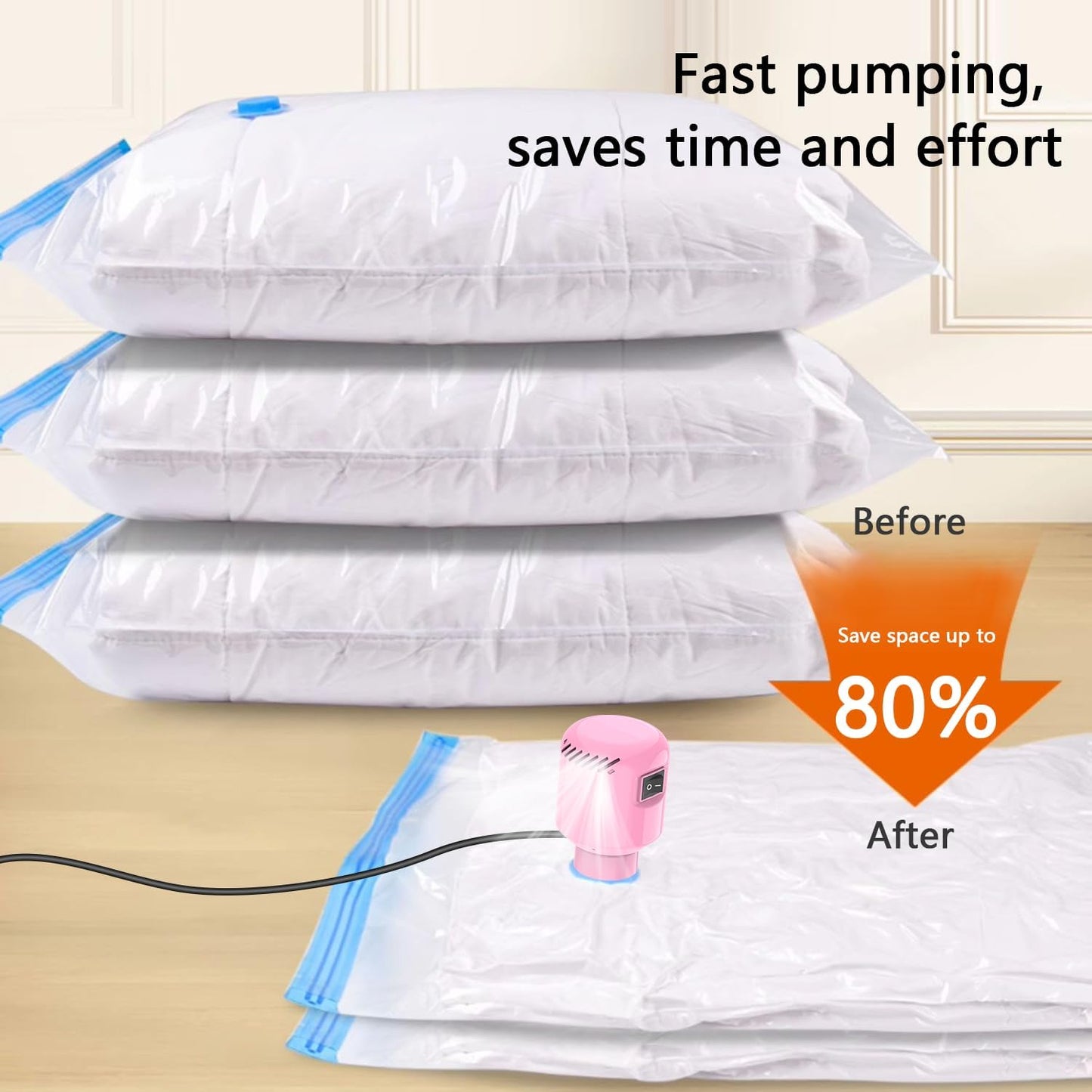 Vacuum Pump for Storage Bags, Electric Pump for Vacuum Storage Bags, 55W Space Saver for Compression Clothing