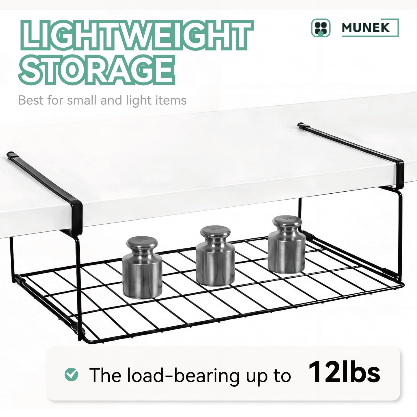 MUNEK Under Shelf Basket Storage Black 2 Pack Space-Saving with Extra Layer Lightweight & Quick to Install Non-Slip16.1" D x 8.46" W