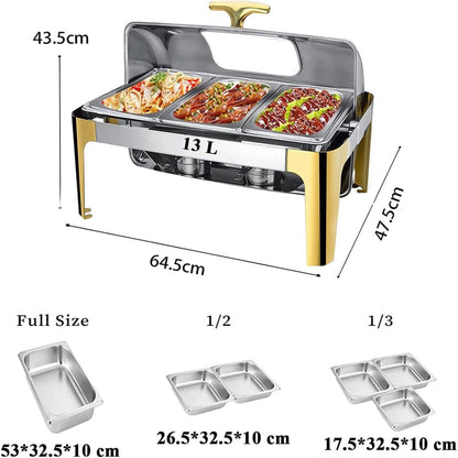 Food Warmer Buffet Server, Electric Chafing Dish Buffet Warmer with Rolling Top, Buffet Server Catering Chafer Warmer (1/3 Pan 13L)
