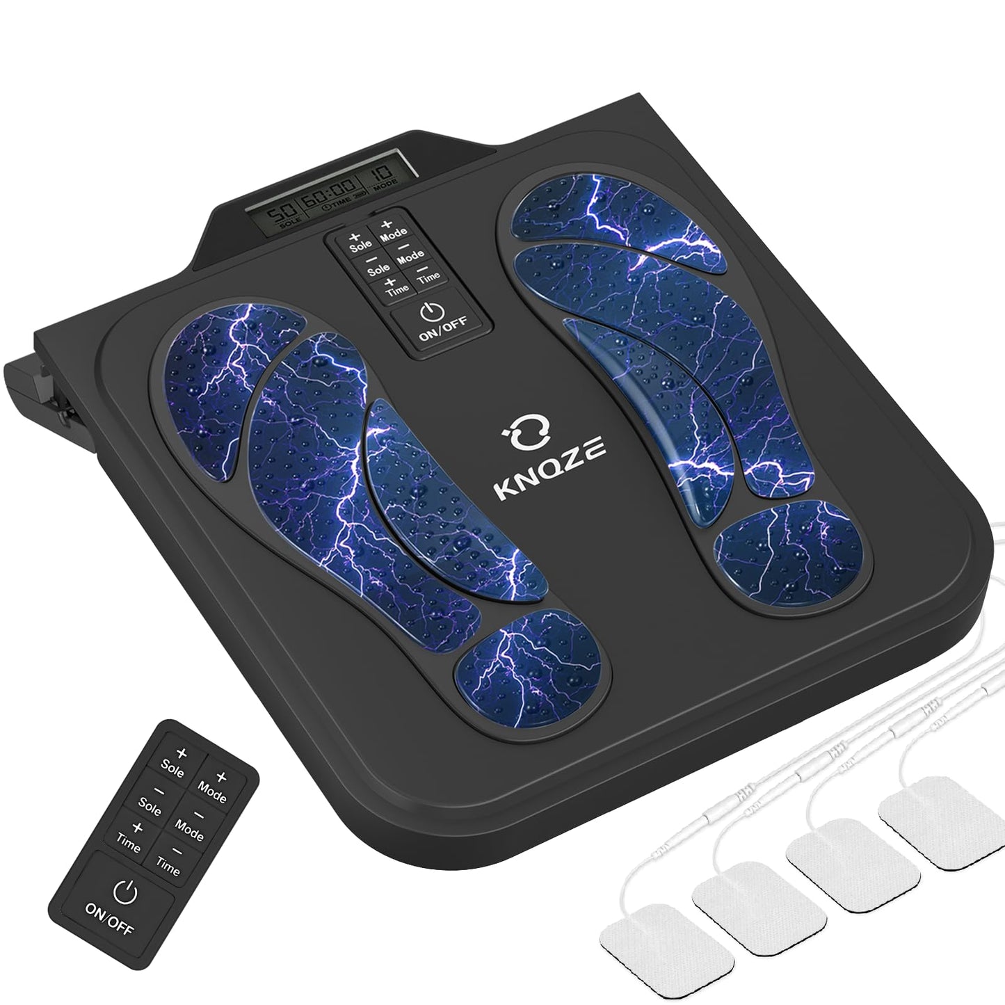 KNQZE Foot Massager for Neuropathy, Rechargeable TENS EMS Foot Nerve Circulation Stimulator with 10 Modes 50 Intensities, 4 Body Pads, Relieve Cramps, Plantar Fasciitis, Gifts for Mom Dad