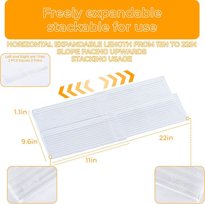 4 Tier(4 Packs), 11" 22" Acrylic Spice Drawer Organizer Expandable from to Seasoning Organizer Tray for Kitchen - Clear