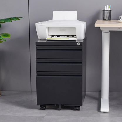 Oasecrilio 3 Drawer Filing Cabinet, Mobile Filing Cabinet for Home Office, Locking File Cabinets for A4/Letter/Legal Size File Folders, Fully Assembled, Matte Black