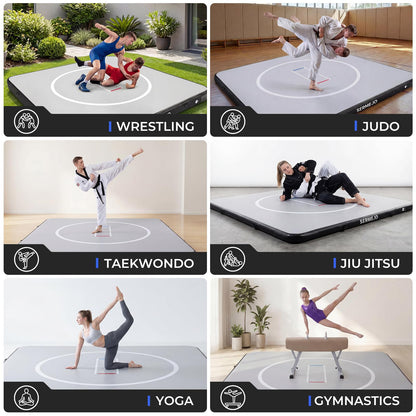 Wrestling Mat Inflatable 10x10 FT Flodable Jiu Jitsu Mats Portable 4” for Home Training, BJJ, MMA, Grappling, Judo, Martial Art, Boxing Indoor Outdoor (Carbon Grey, 10 ft x 10 ft x 4 in)