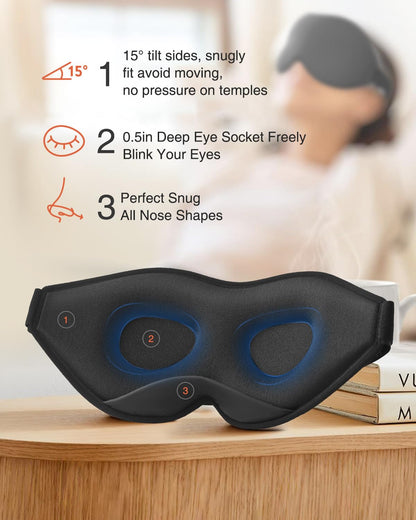 MABAO Sleep Mask for Side Sleeper, Eye Mask for Sleeping Women Men, 3D Contoured Cup No Eye Pressure 100% Light Blocking Sleeping Mask with Adjustable Strap Night Blindfold Flight, Travel, Nap, Black