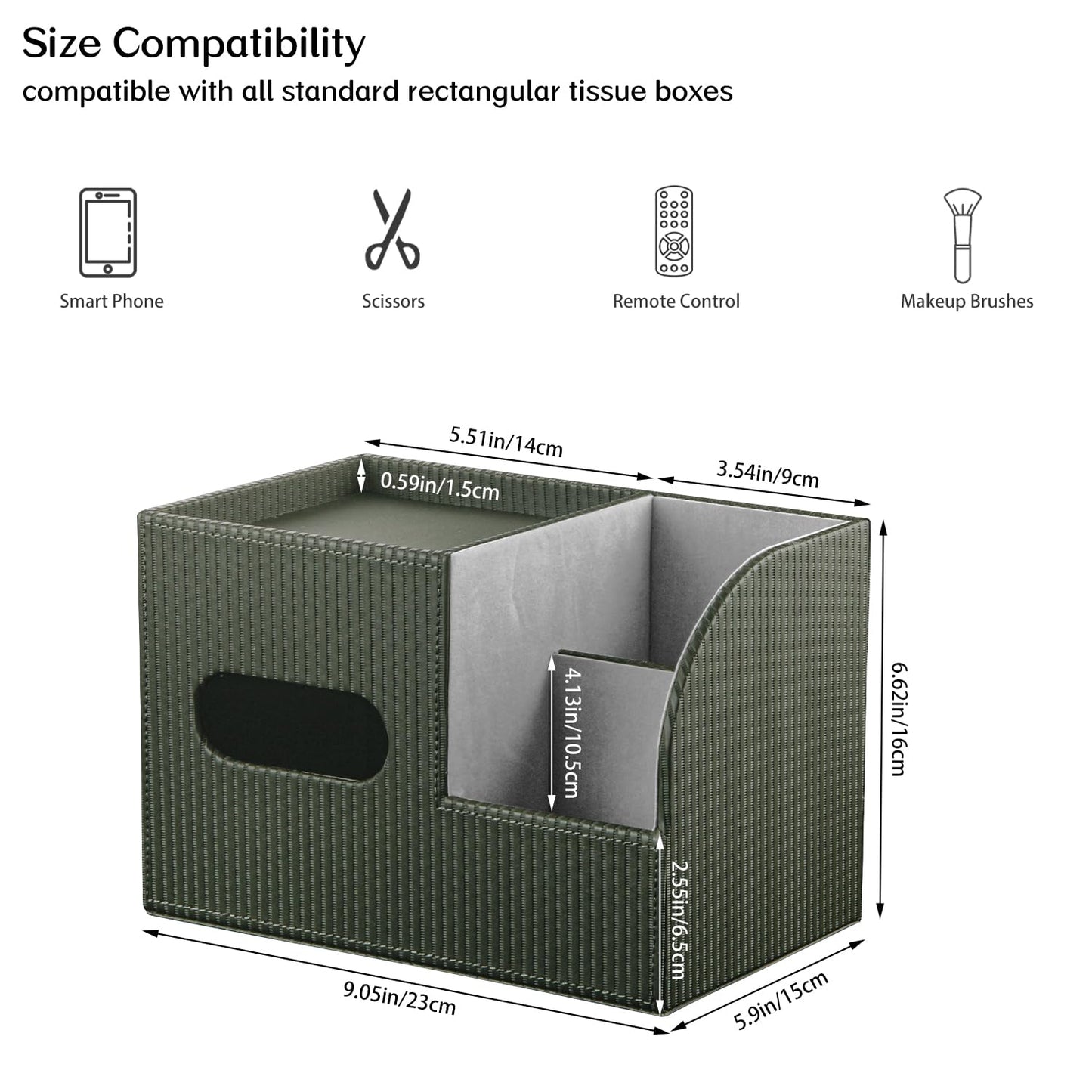 Fanousy Modern PU Leather Cube Tissue Box Cover with Storage Tray, Multifunctional Remote Control Holder & Facial Tissue Dispenser Organizer for Nightstand, Bathroom, Bedroom, Office & Home Decor