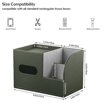 Fanousy Modern PU Leather Cube Tissue Box Cover with Storage Tray, Multifunctional Remote Control Holder & Facial Tissue Dispenser Organizer for Nightstand, Bathroom, Bedroom, Office & Home Decor