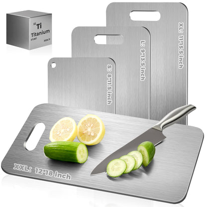 Katuchef Titanium Cutting Board - Upgraded 100% Pure Titanium Cutting Boards for Kitchen Non Toxic, Double Sided Food Grade Hygiene Non Moldy Dishwasher Safe Meat Fruit Metal Board (3PC S+L+XL)