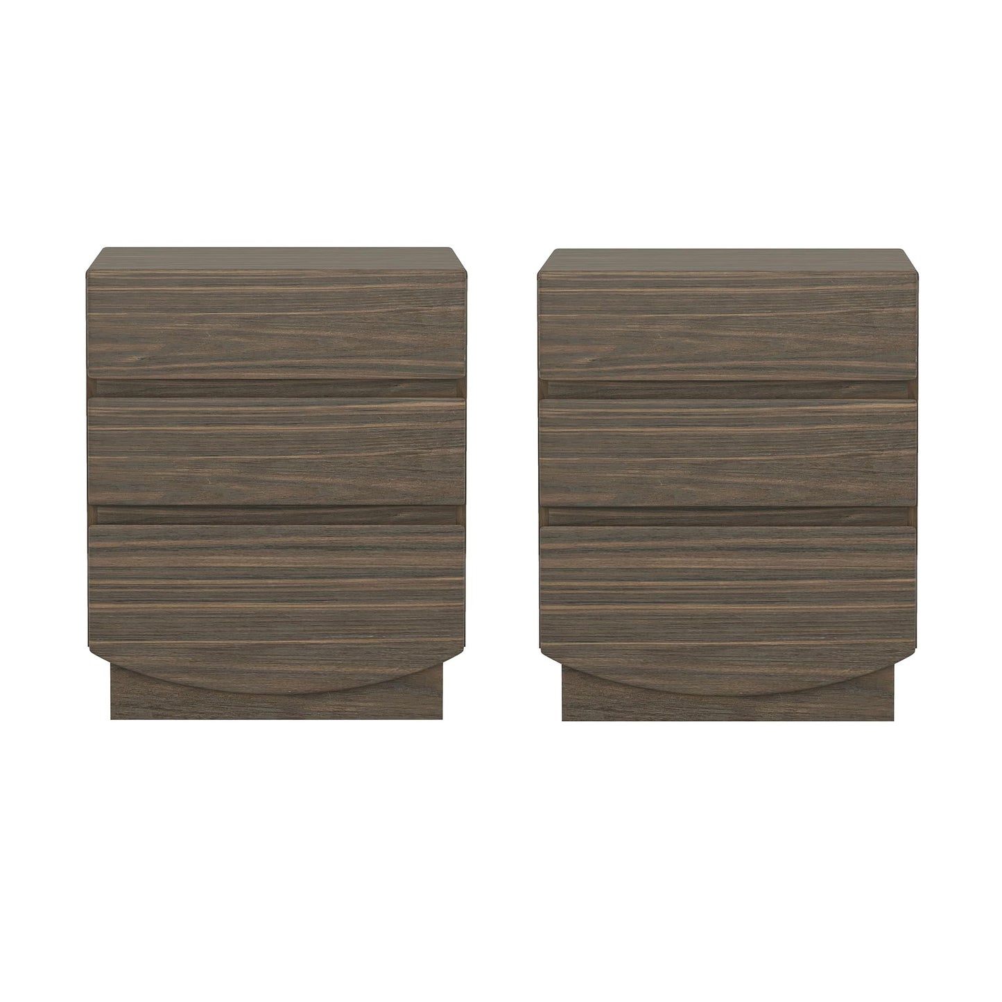 Manhattan Comfort Ardea Modern Nightstand with 3 Smooth-Glide Drawers, Compact Contemporary Bedside Table with Handle-Less Fronts, Rounded Edges, Walnut