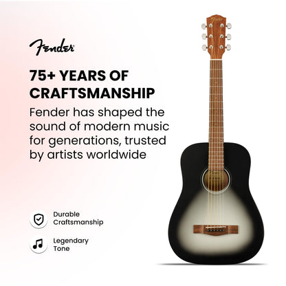 Fender FA-15 3/4-Scale Kids Steel String Acoustic Guitar - Moonlight Burst Bundle with Gig Bag, Tuner, Strap, Picks, and Austin Bazaar Instructional DVD