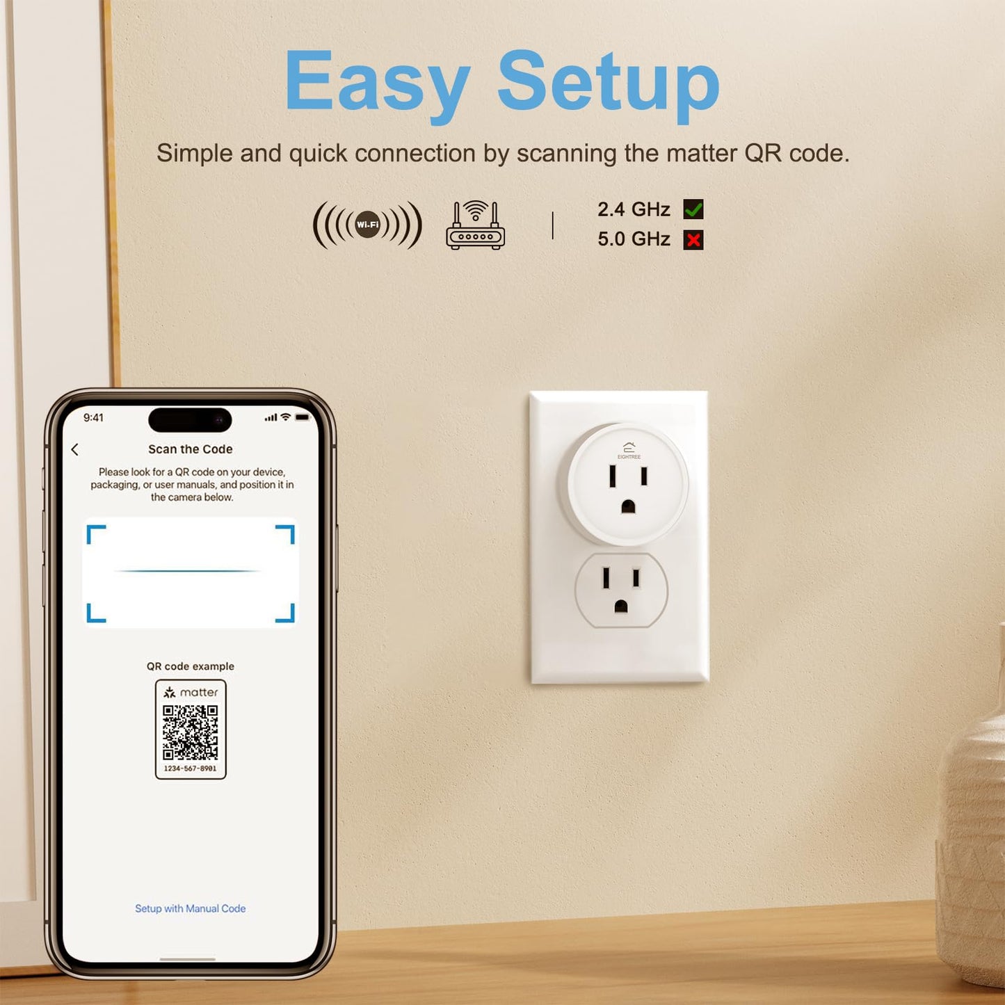 EIGHTREE Matter Smart Plug 𝗛𝗼𝗺𝗲𝗸𝗶𝘁 𝗦𝘂𝗽𝗽𝗼𝗿𝘁𝗲𝗱 𝗛𝘂𝗯 𝗥𝗲𝗾𝘂𝗶𝗿𝗲𝗱, Smart Plugs That Compatible with Alexa & Google Home, WiFi Plug w/Remote Control, Timer & Schedule 2.4GHz Wi-Fi