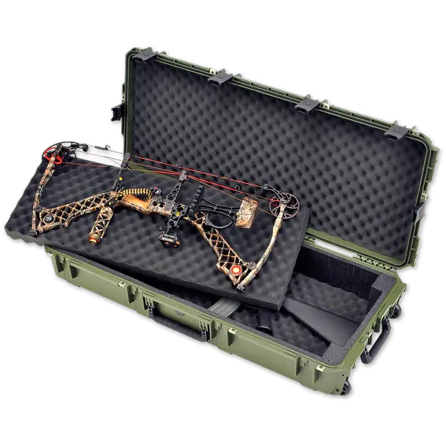 SKB Cases Waterproof Double Bow/Short Case - OD Green, Durable Transport Solution with Inline Wheels, Secure & Protective, 40x16x5.5 Inches
