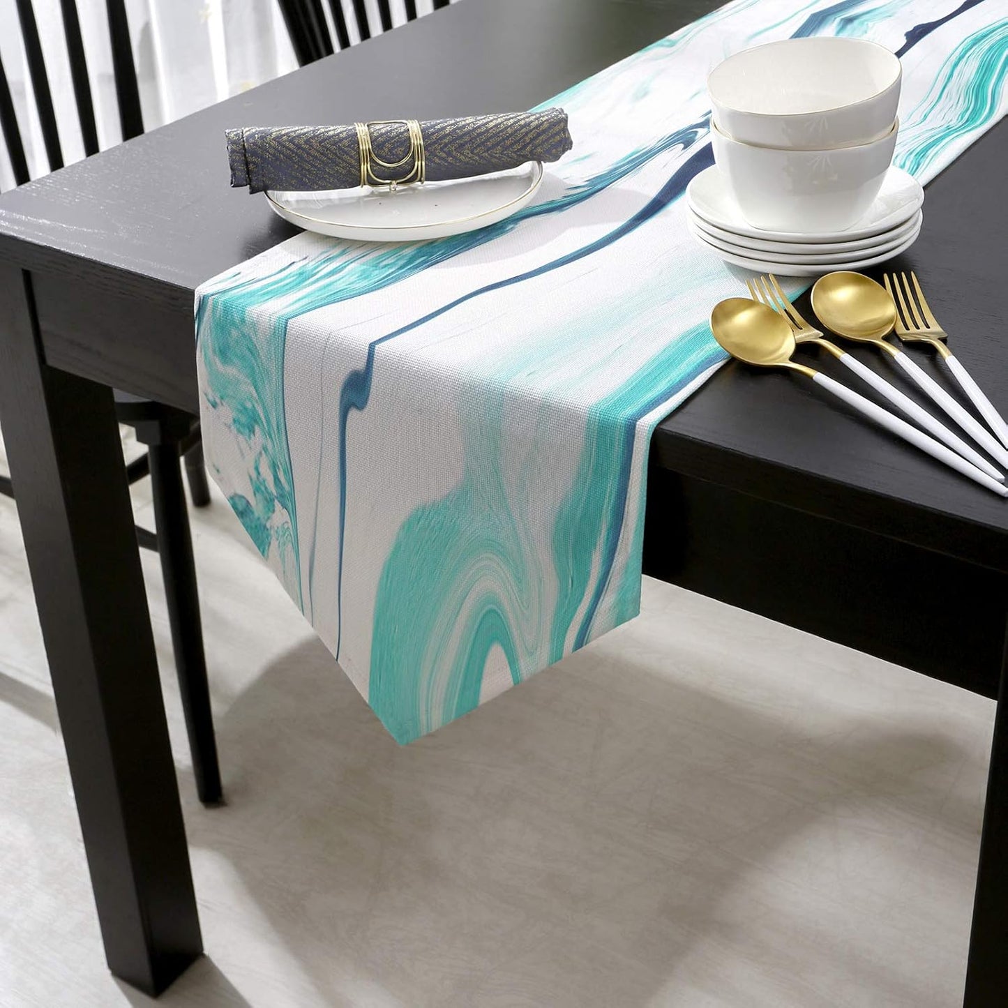 Cotton and Linen Triangle Table Runners, 120 Inches Long, Marble Dresser Scarves Table Decoration for Wedding