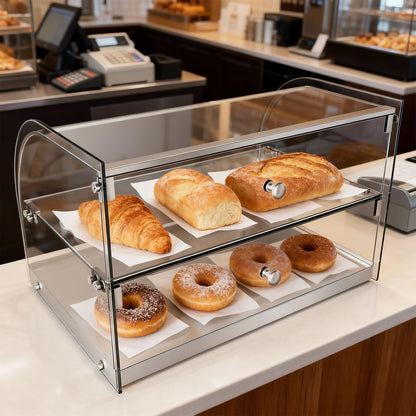Capeivan Commercial Countertop Bakery Display Case - 1.59 Cu.Ft. Tempered Glass Pastry Showcase with Aluminum Frame, 22.1"×15.2"×14.6" for Cookies, Donuts, Cupcakes.