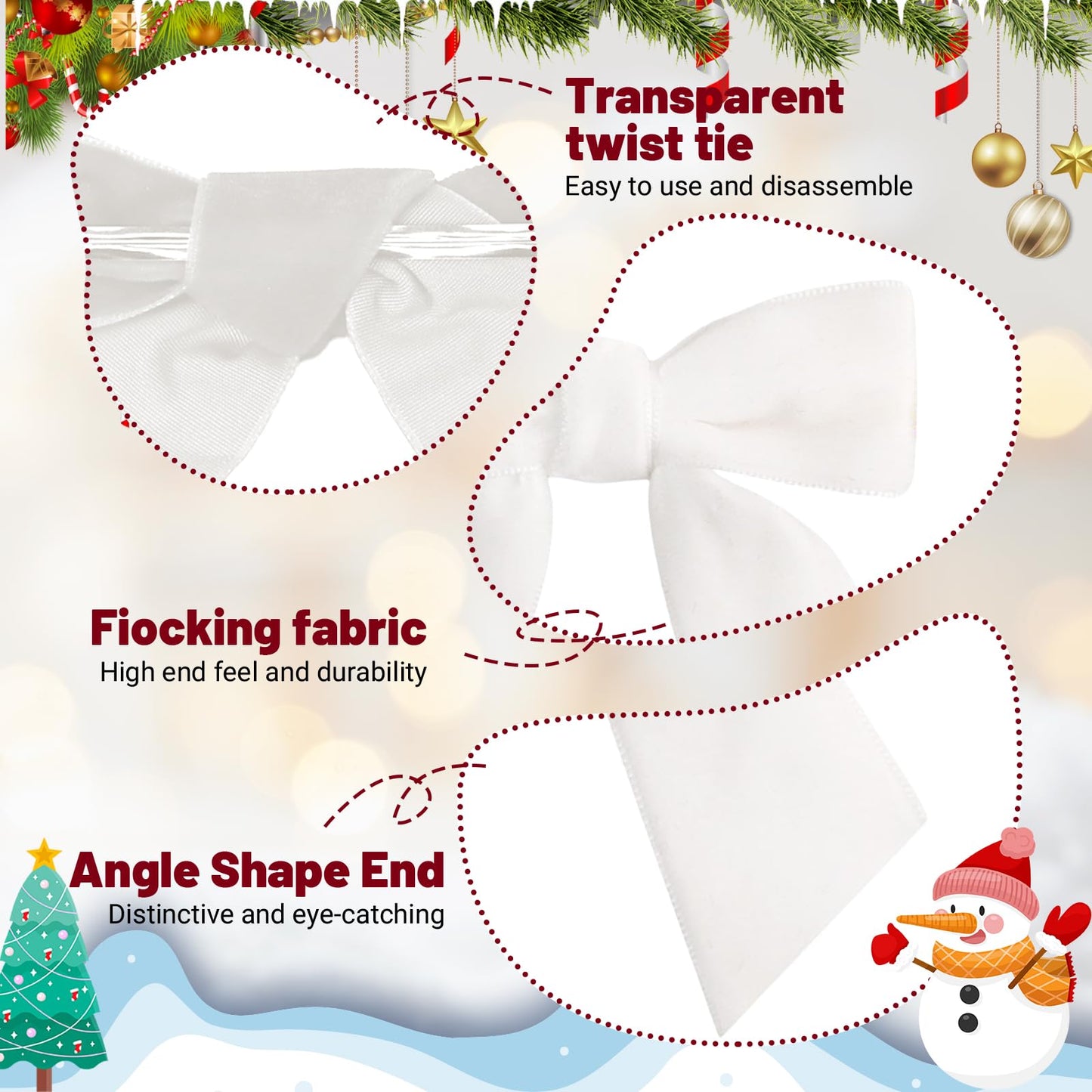 30 Counts 3.15Inch Velvet Bows with Adhesive Dots, Self-Adhesive Christmas Bows for Gift Wrapping Boxes, Wedding Decor, Christmas Tree Ornaments (White)