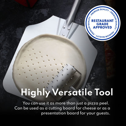 New Star Foodservice 50219 Aluminum Pizza Peel, Wooden Handle, 9 x 11 inch Blade, 26 inch overall