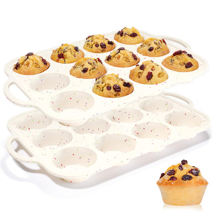 Silicone Muffin Pans for Baking, with Metal Reinforced Frame 2.8 Inch Regular Size Silicone Molds Nonstick 12 Cups for Baking Homemade Muffins, Cupcakes, Egg Bites 2 Pack Dishwasher Safe BPA Free